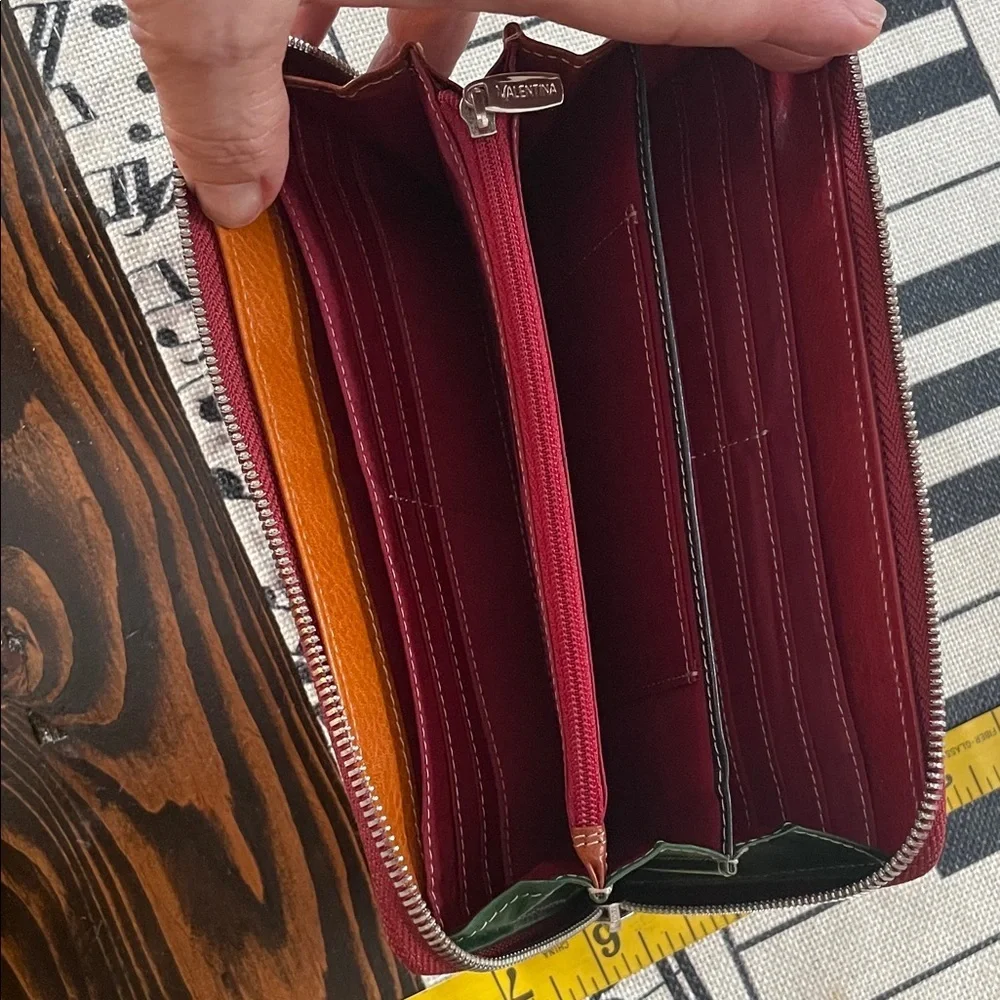 Valentina Red, Cognac and Black Zip Round Closure Change Zip Wallet
